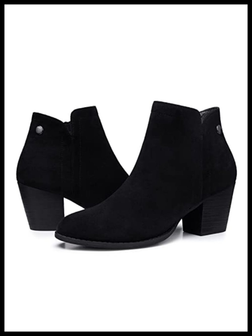 Womens Ankle Boots Chunky Low Block Heel Almond Toe Booties Suede-Like